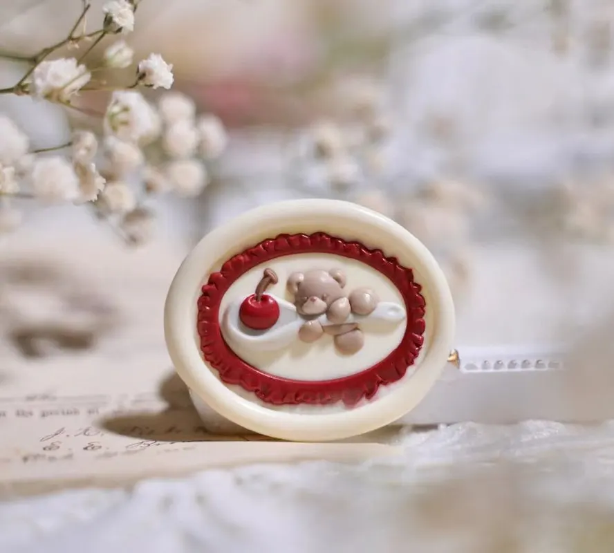 

3D Round Cherry Wax Seal Stamp Brass Head Kawai Embossed Wax Sealing For DIY Envelope Scrapbook Craft Gifts Decoration Toys