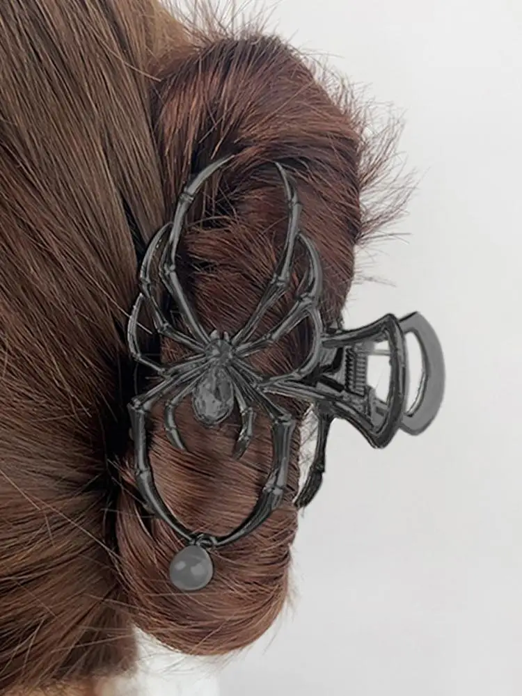 Halloween Hair Claw Clips for Women Girls 1Pcs Metal Black Spider Web Metal Hair Clip for Halloween Hair Accessories Decoration