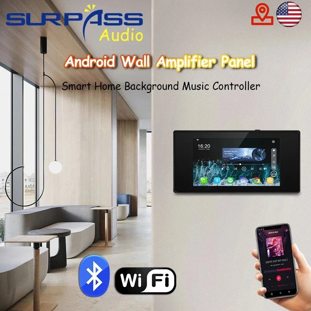 5.5 '' HD Touch Screen 2 zones volume control Smart Home Control Panel Android 8.1 System WiFi BT Wall Amplifier with RS485 USB