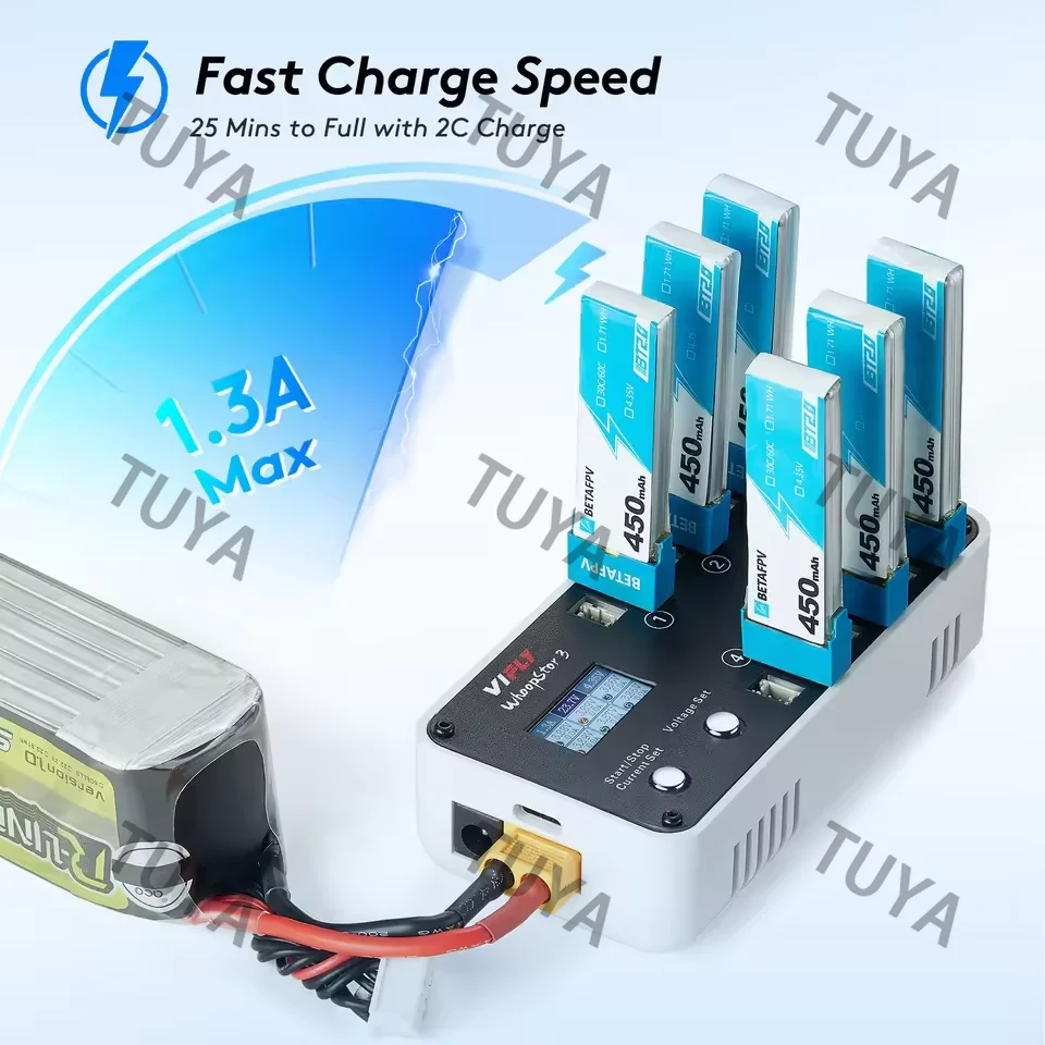 WhoopStor 3 V3 6 Ports 1S LIPO Battery Charger Discharger Storage Function for FPV Tinywhoop 4.2V 4.35V BT2.0 PH2.0