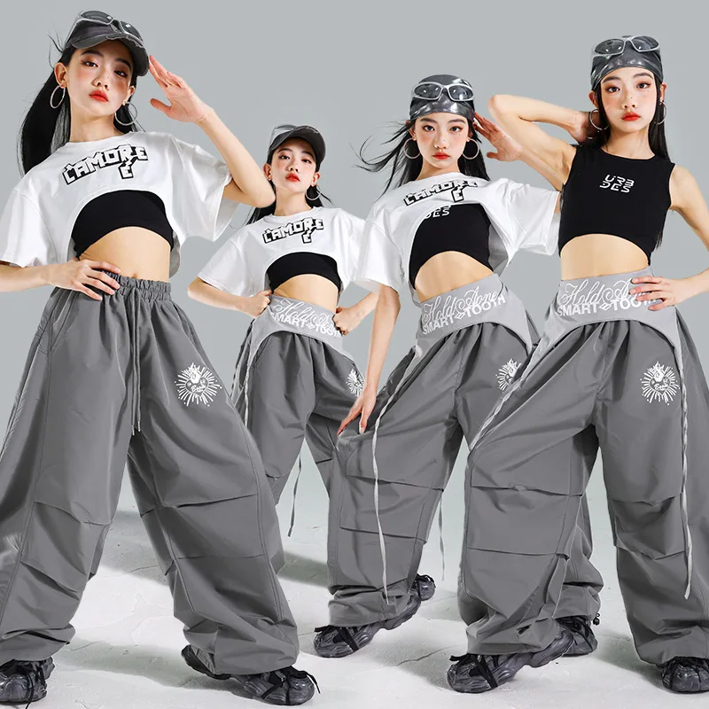 Ropa de Moda Urbana Y2K para Niños, Disfraz de Rapero Hiphop, Conjunto de Pantalones y Top para Adolescentes, Ropa de Baile Hip Hop Jazz