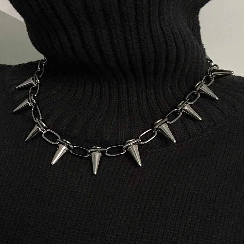 Korean Fashion Punk Gothic Harajuku Handmade Womens Necklace for Spike Rivet Female Chain Necklaces Exaggeration Rock Chokers