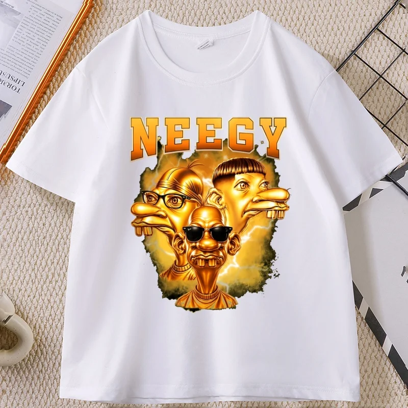 Neegy Golden Funny Meme T-shirts Brainrot Gen Alpha Gen Z Humor T Shirt Men Women Casual Round Neck Printed Tshirts Clothes
