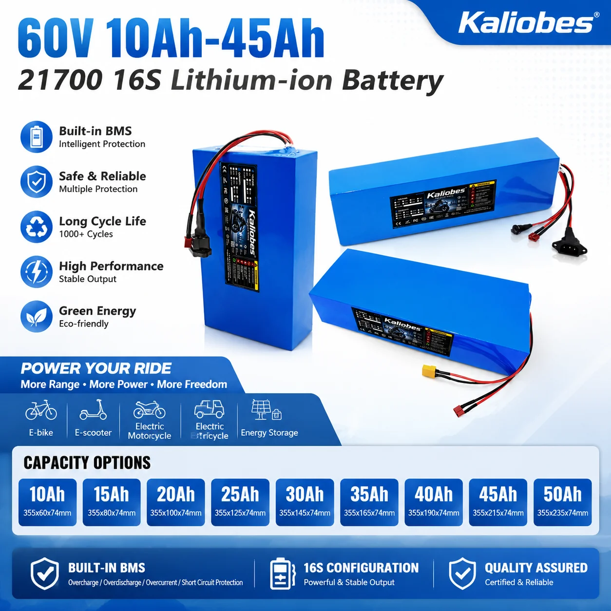 60V 30Ah 21700 Battery Pack - Bloc de batteries au lithium 21700