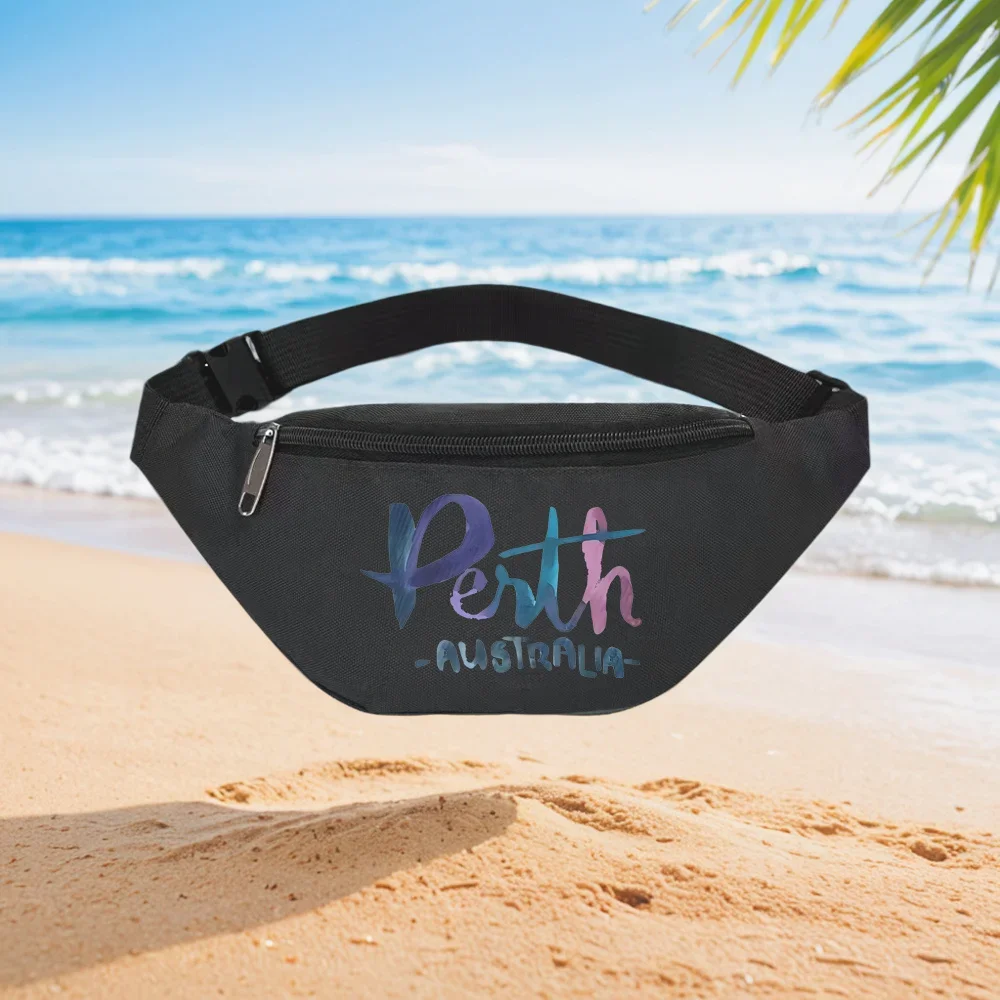 Perth Australia - Watercolor Style Handwritten Text Design Waist Backpack Crossbody Chest Bag Street Casual Sporty Fashionable S