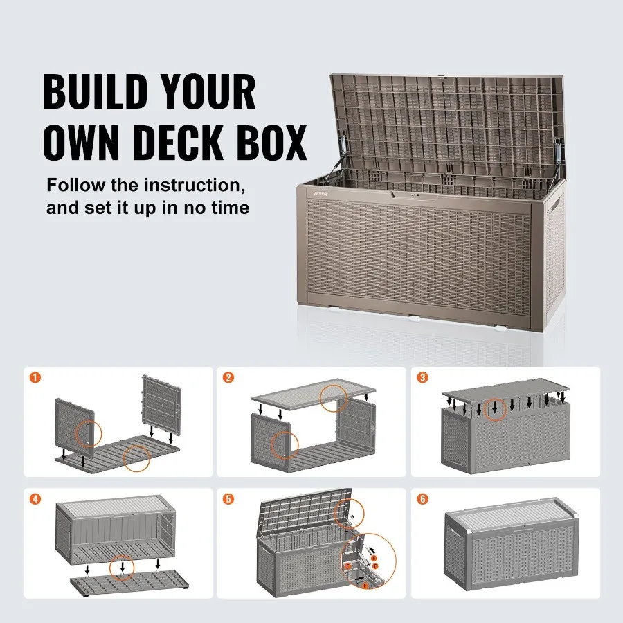 Deck Box 100 Gallon Outdoor Storage Box 48.0 x 21.5 x 24.5 Waterproof PP Deckbox with Aluminum Alloy Padlock for Patio Furnitu