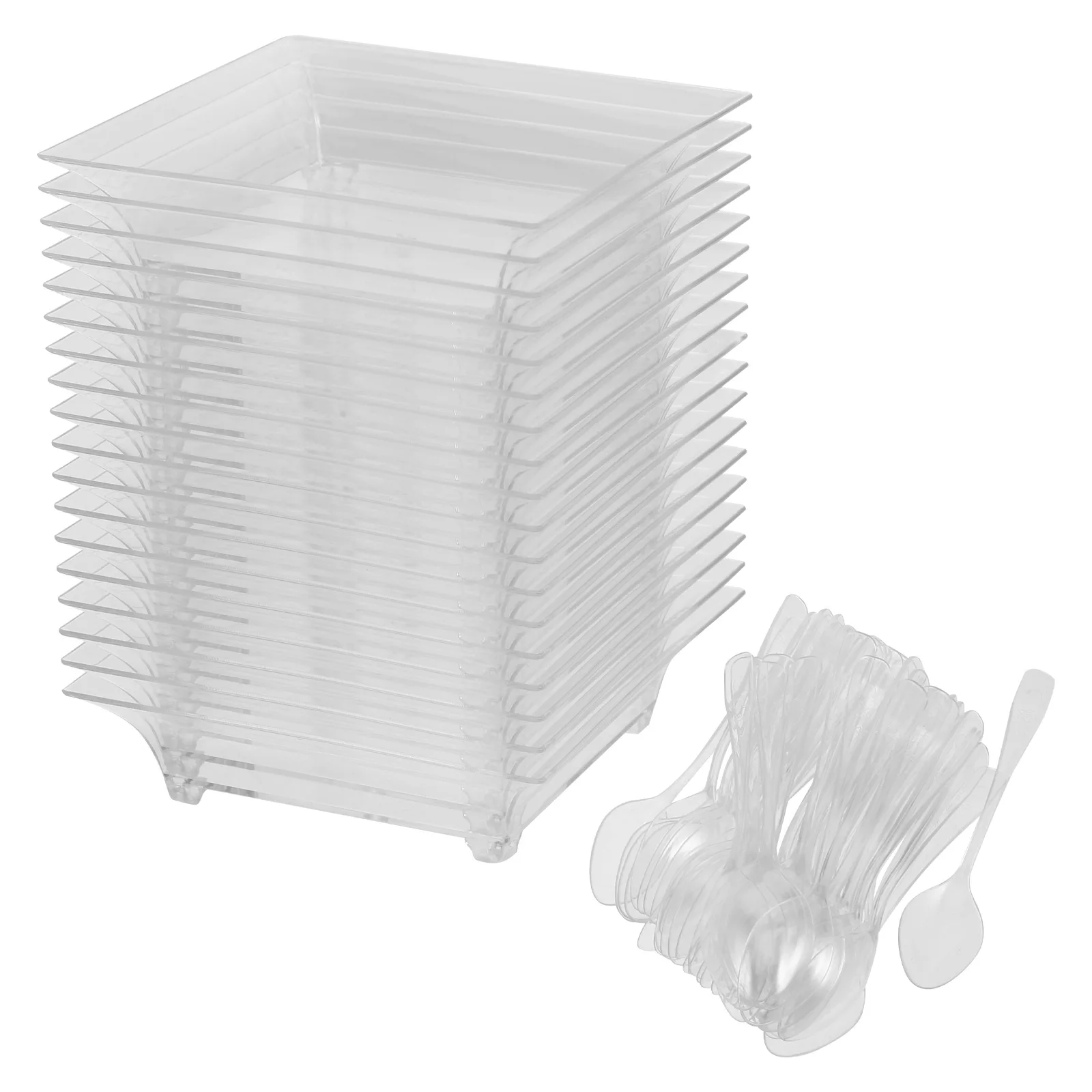 

100pcs Mini Dessert Plates Spoon 2 5 Inch Reusable Transparent Square Plastic Party Appetizer Black Ice Cream Cake Serving Bowls