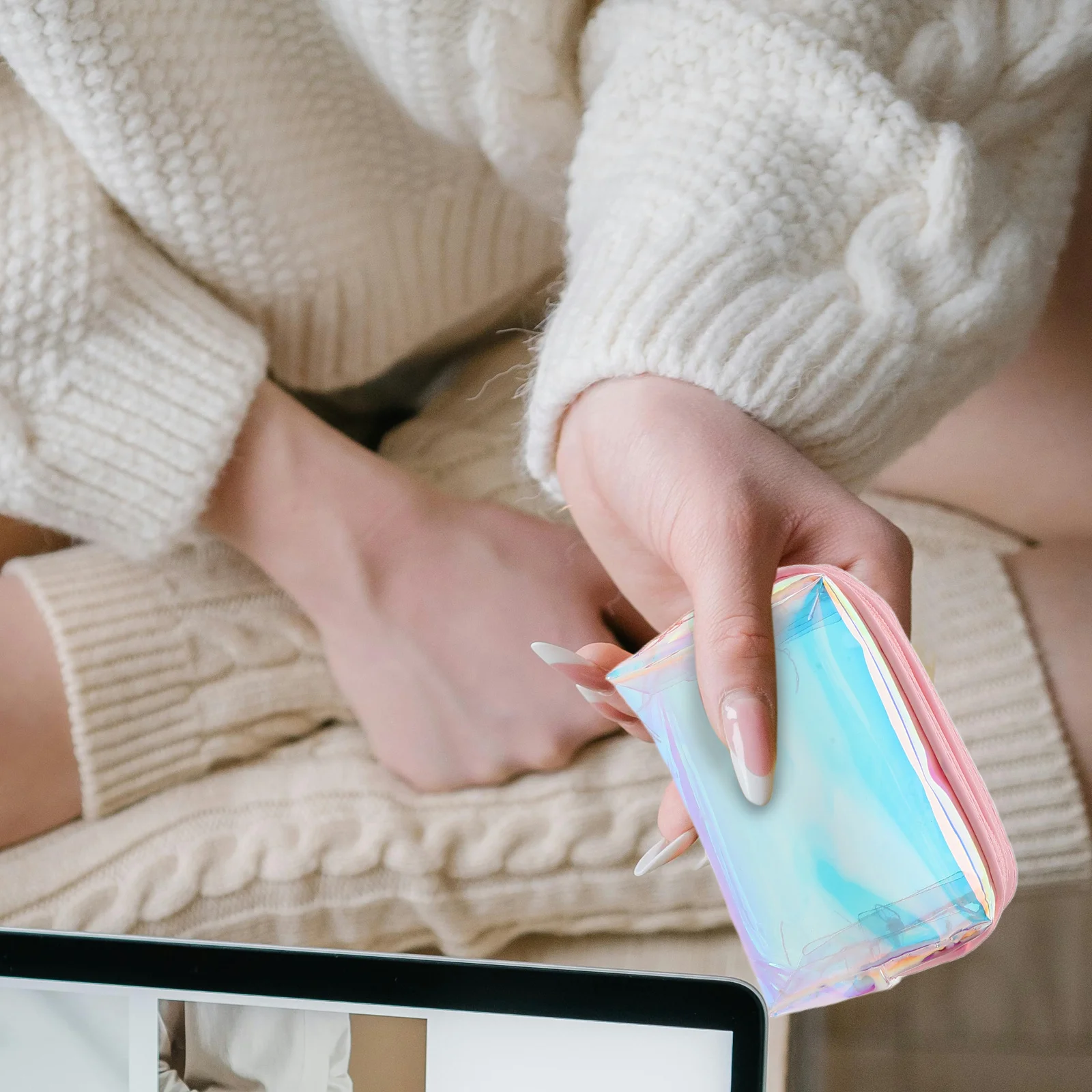 

4pcs Mini Coin Purse Keychain For Iridescent Small Change Wallet Transparent Zipper Pouch Lightweight Durable Portable