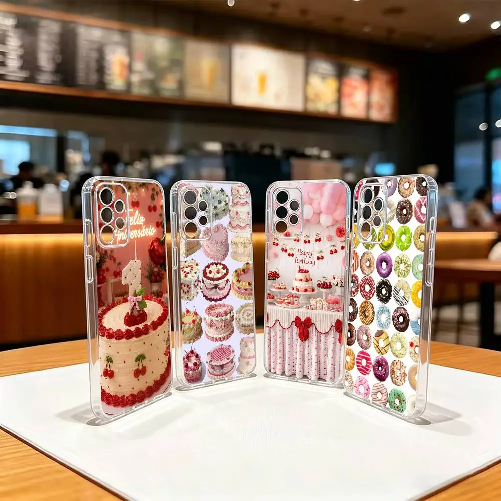 Cream Strawberry C-Cake  Transparent TPU Shockproof Protection Phone Case For Samsung S 25,24,23,22,30,21,10,9,Ultra,Plus,Lite,F