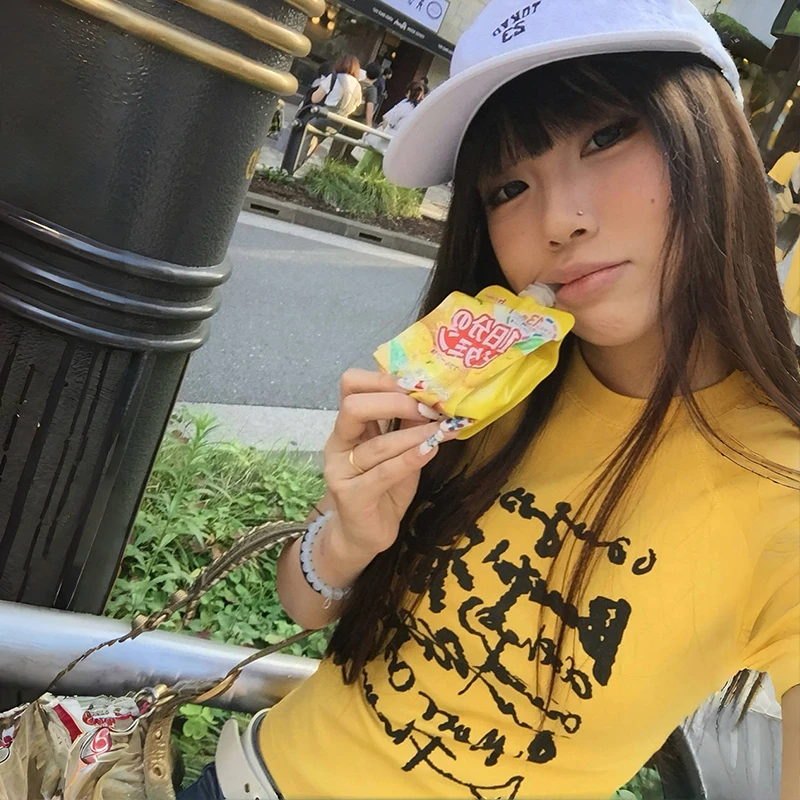 Karrram Japanese Y2k Letter Print T-shirt Vintage Harajuku Crop Top Trashy 2000s Style Short Sleeve Tee Shirt American Retro 90s image 6
