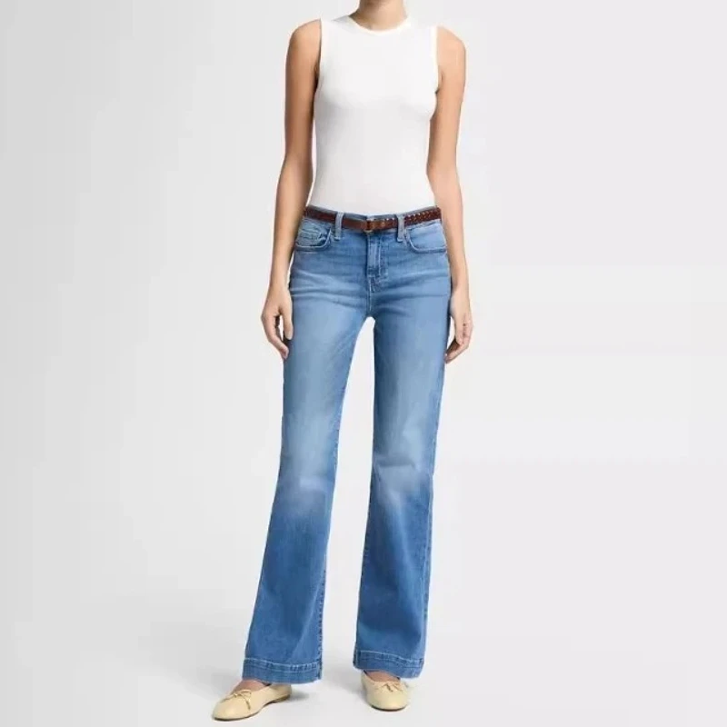 

Denim Pant Women Jeans Long Flare Pants Slim Fit Mid Waist Straight Trousers Slight Strech Y2k Streetwear Elegant Mom Jeans Work