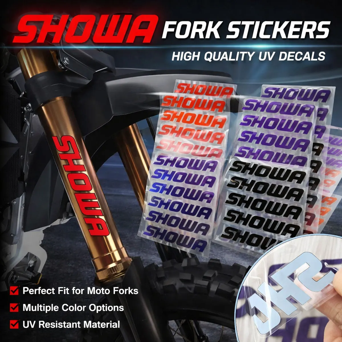 

Наклейка на переднюю вилку мотоцикла в стиле SHOWA, УФ-защитная, водонепроницаемая, универсальная для KTM, HONDA, KAWASAKI, YAMAHA