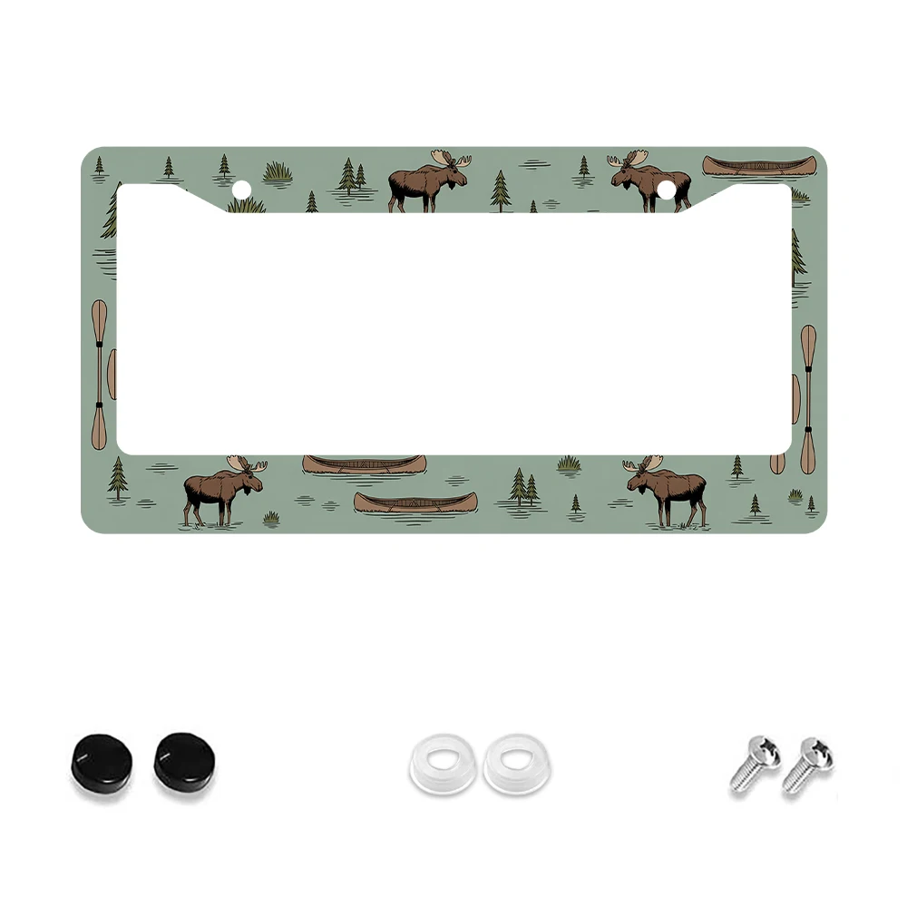 

1 шт., рамка номерного знака с 2 отверстиями в виде зеленого лося и каноэ, алюминиевый материал, 6x12 дюймов с винтом, новинка в стиле ретро