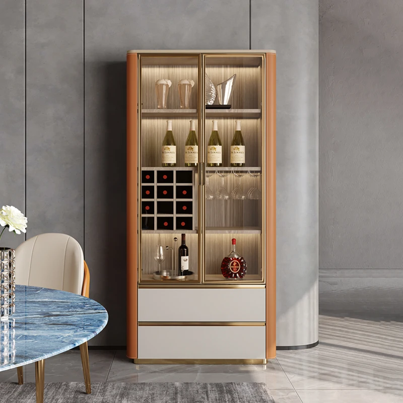 

Light luxury wine cabinet, living room against the wall display cabinet, high-grade glass door, small solid wood locker