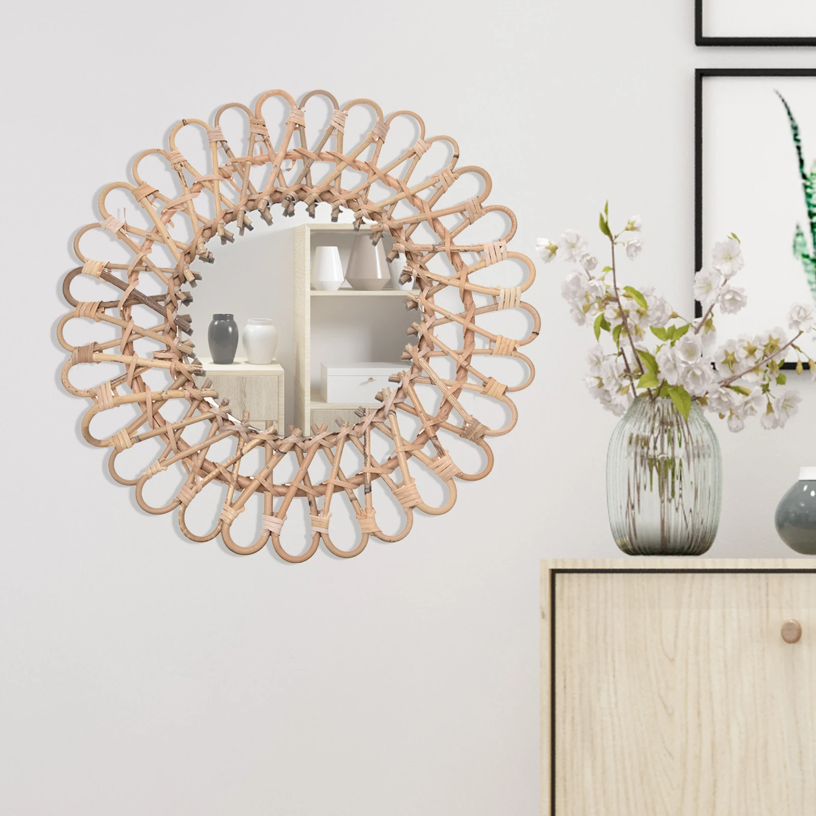 

Rattan Mirrors Nordic Design Style Round Wicker Art Mirrors Wall Mounted Mirror For Home Decor