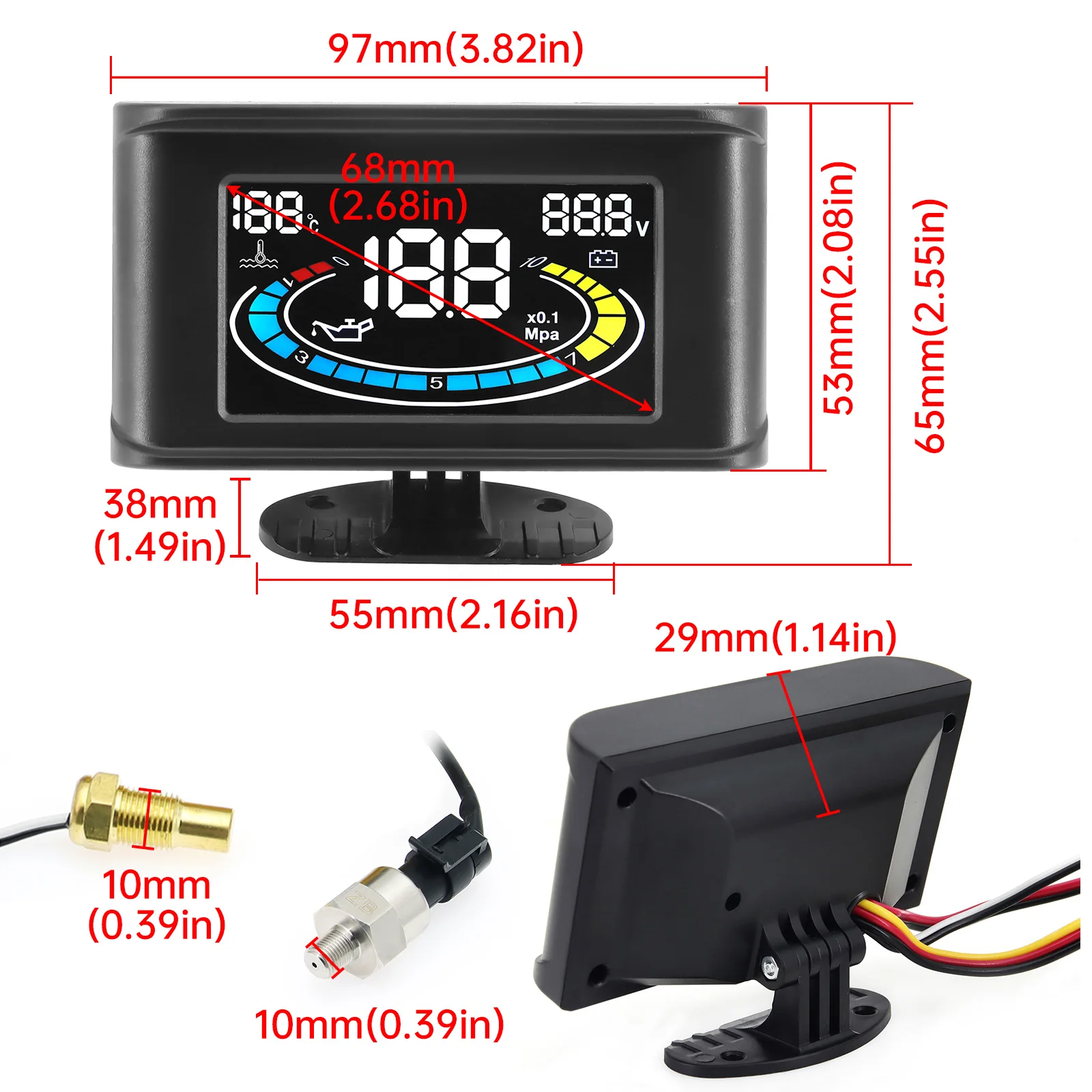 LCD 3In 1 universal Meters for Car Water Temperature/ Oil Pressure/ Voltmeter Multi-functional Instruments and Gauge 1/8 NPT