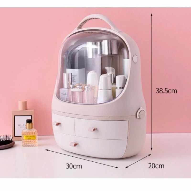 Makeup Organizer with Drawers and Lid, Portable, Waterproof, Dustproof, Bathroom,Bedroom, Cosmetics, Skincare Storage, 1Pc