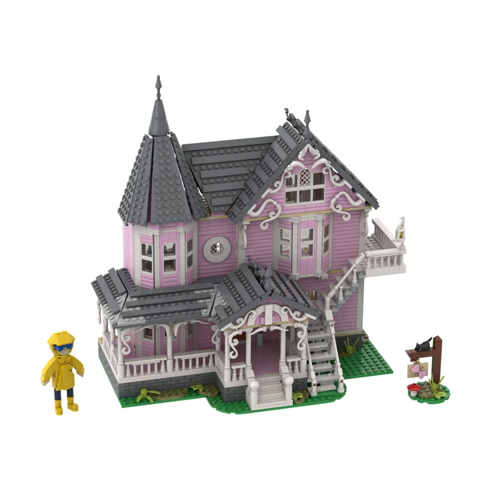 MOC The Pink Palace Model Building Blocks CORALINEDS Horror Movie Scene Apartment House Architecture Brick Toy Girls Gift