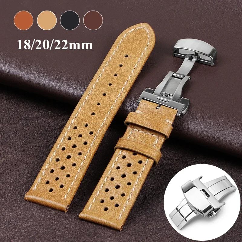 Premium atmungsaktive Leder armbänder 18mm 20mm 22mm Smartwatch Armband braun Khaki schwarz poliert matt Rindsleder Band Zubehör