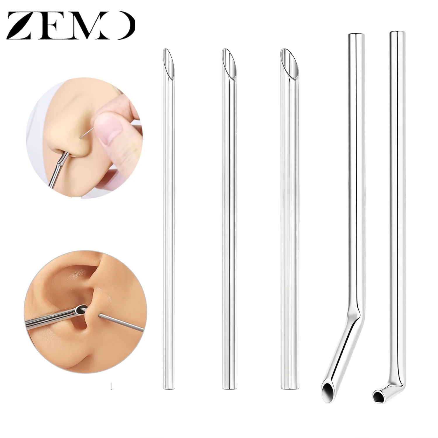 ZEMO 1 Stück Chirurgischer Stahl Piercing-Empfangsrohr Punktionsführungsstab Körperschmuck-Halterung Piercing-Werkzeuge 72MM/75MM