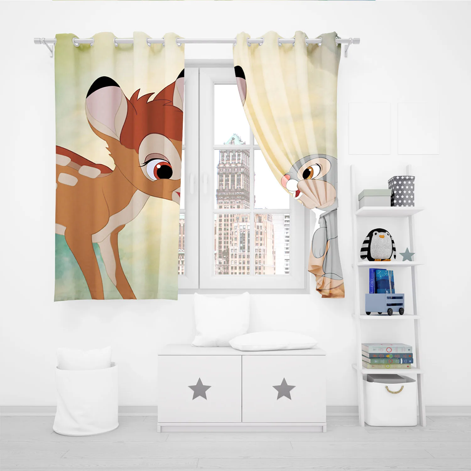 Bambi Drapes Cartoon Cute Living Room Bedroom Blackout Curtains 100% Polyester Home Decor Dustproof Perforated 커튼  Balcony Scree