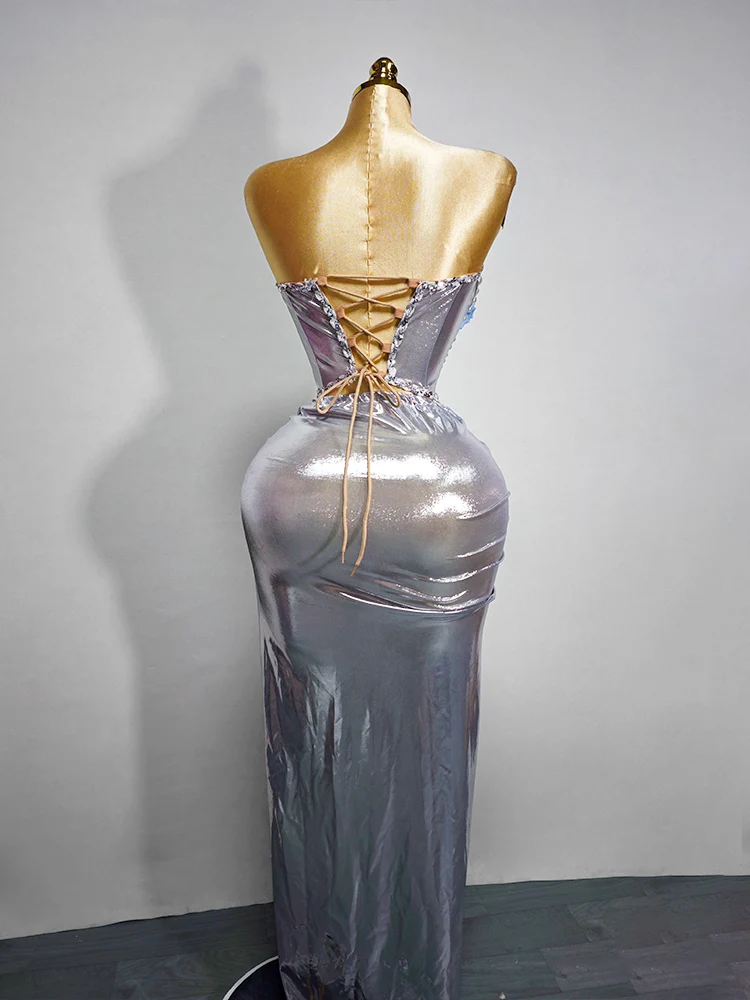 New Sexy Fashion Grey Sea-style Stage Performance Costume Women Birthday Party Short Dress Dance Show Girl Bar Drag Queen Outfit