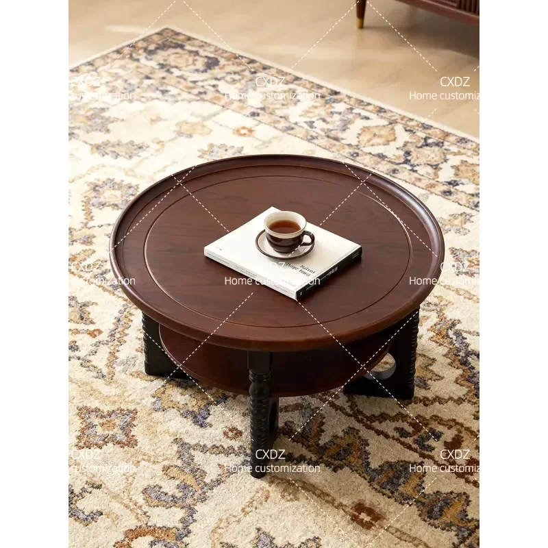 French Retro Solid Wood Coffee Table Set Living Room Home Mid Century Style Small Apartment Round Tea Table American Red Oak