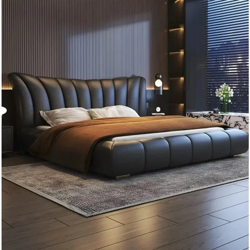 #Italian Storage King High-End Atmospheric Bed 1.5m Wedding Bed Genuine Leather Light Luxury Modern Soft-Padded Queen Bed