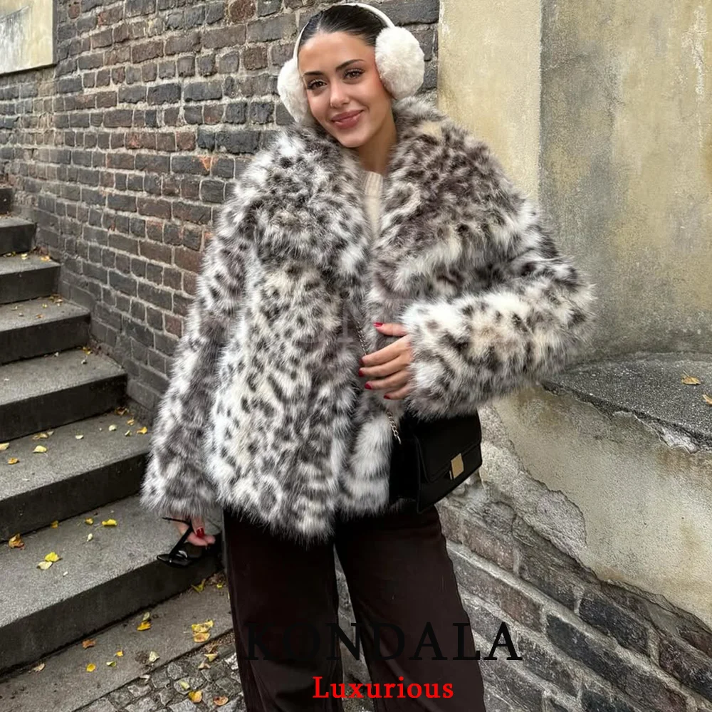 KONDALA سترات نسائية كلاسيكية من الفرو الصناعي بياقة على شكل V وأكمام طويلة معاطف دافئة سميكة موضة خريف وشتاء 2025 ملابس خروج خارجية