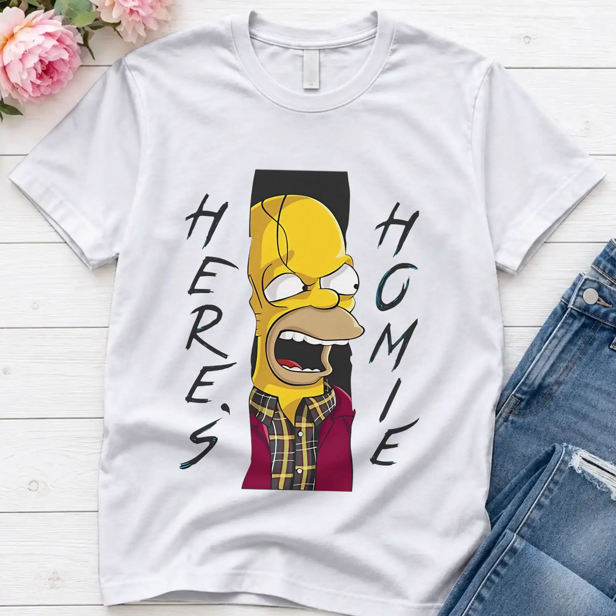 Homer Simpson Essential  Boxy  T Shirts Men Cotton Casual T-Shirt Round Collar Simpsons Tee Shirt Short Sleeve Clothing Unique