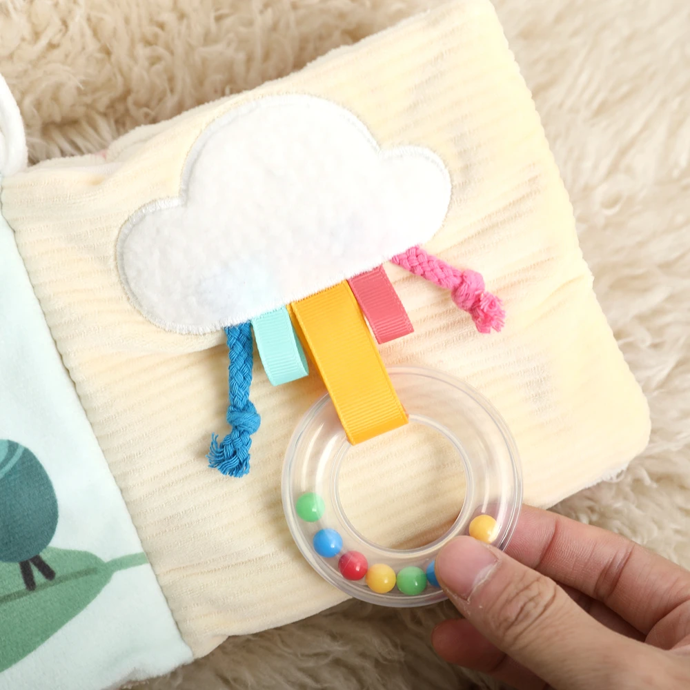 Livro Sensorial de Pano Macio Coelhinho, Brinquedos de Bebê 3D para Aprendizagem Precoce, Brinquedos para Carrinho de Bebê, Brinquedos Multifuncionais para Bebês de 0 a 12 Meses