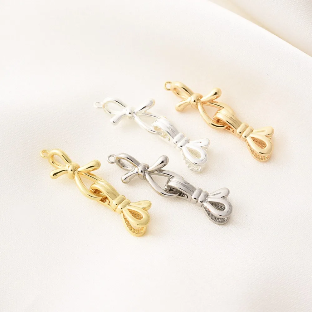 

14K Gold-plated Bow Clasp Handmade Diy Pearl Bracelet Necklace, White Gold and Silver Connecting End Clasp