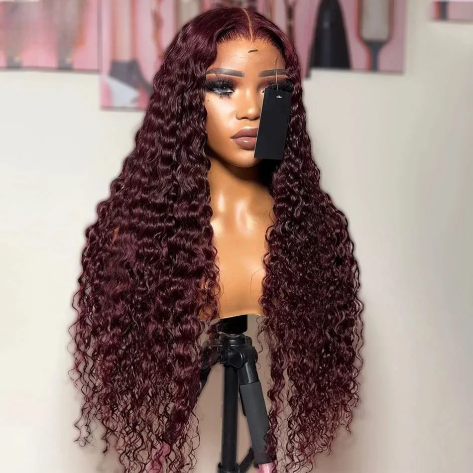 

Бесшовный синтетический парик с кружевной передней частью, 26 дюймов, 180% плотность, мягкий, бордовый (99J), кудрявый, с эффектом натуральных волос, для женщин, с предварительно выщипанными прядями, на каждый день