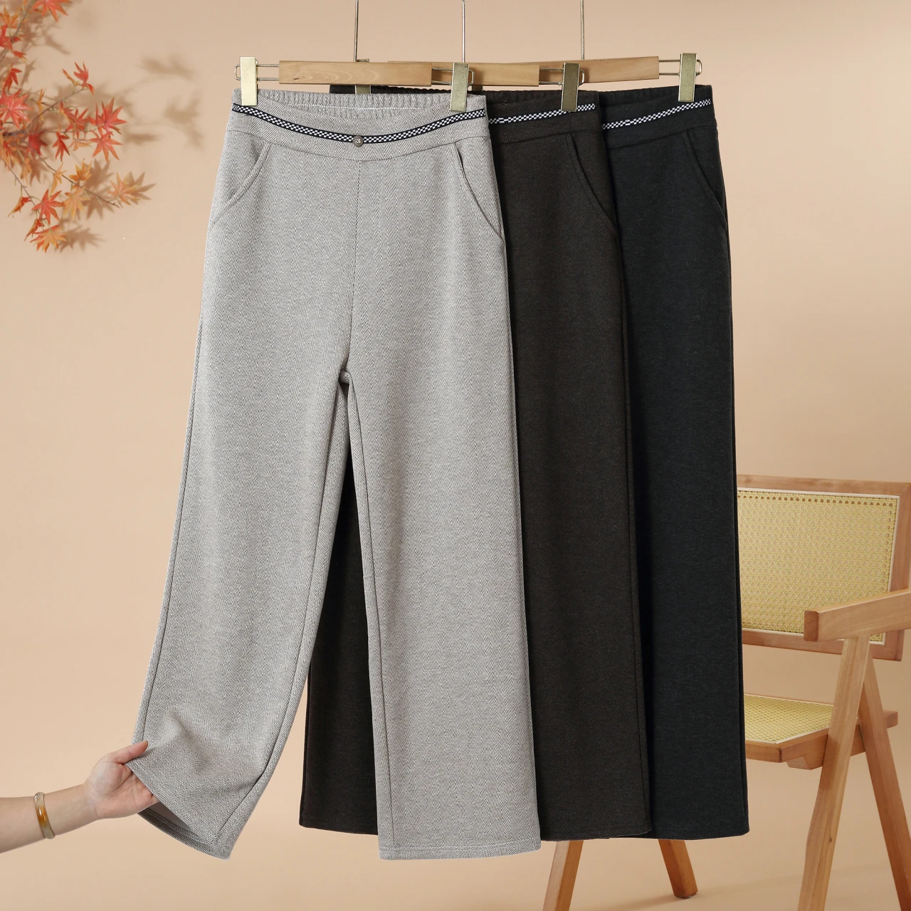 Pantalones de lana para mujer, estilo casual holgado, pantalones de vestir para calle, pantalones anchos, joggers de pana, lana