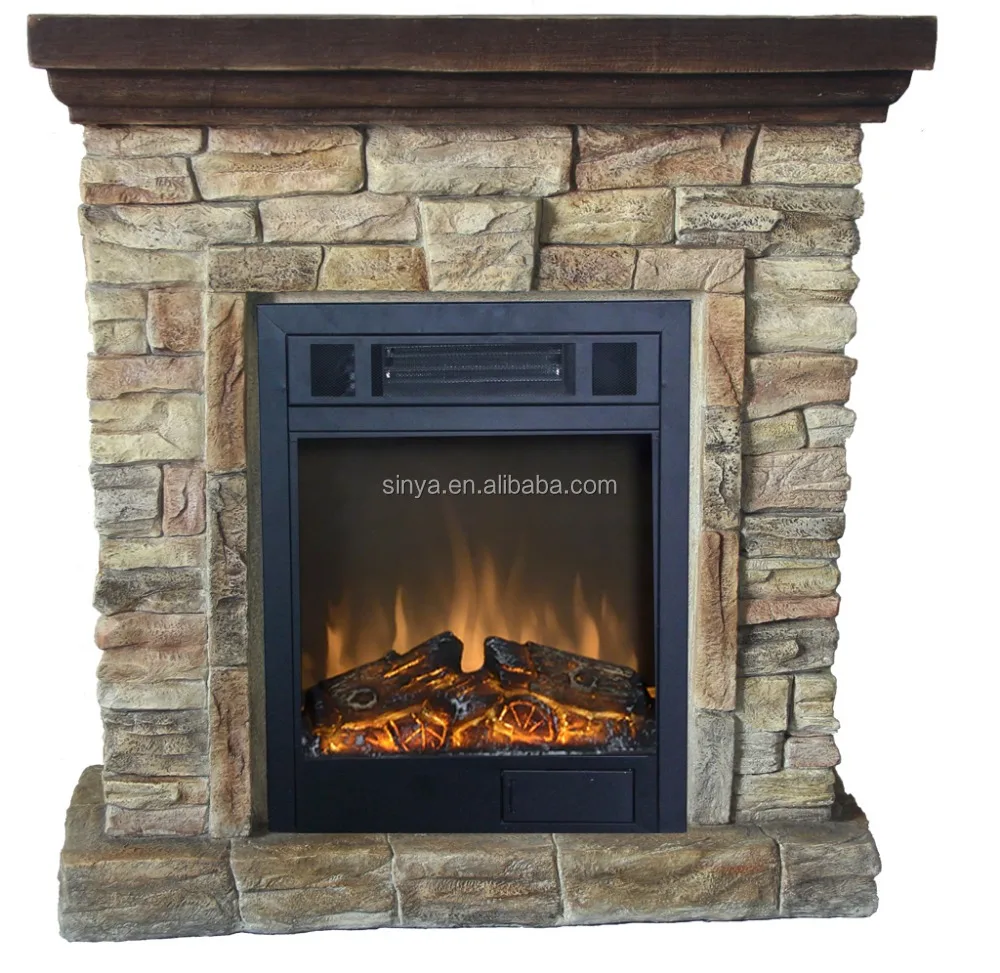 European Country Style Electric Fireplace New Design Polystone Carved Realistic Flame Effect Remote Operated For Outdoor Use