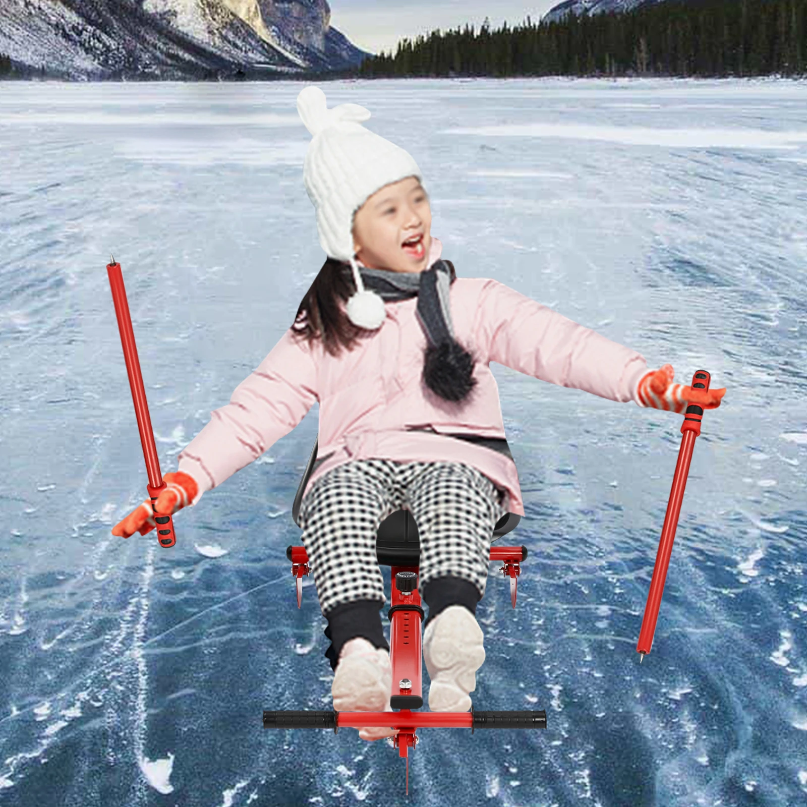 

Санки Snow Racer, снаряжение для катания на коньках, слайдер для лыж с нагрузкой 80 кг, с рулевым колесом и стальной рамой для подростков, детей от 3 лет и старше