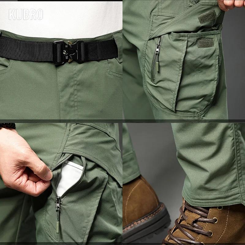 KUBRO-pantalones Cargo rectos con múltiples bolsillos para hombre, ropa informal versátil de moda americana, pantalones tácticos para acampar al aire libre, otoño