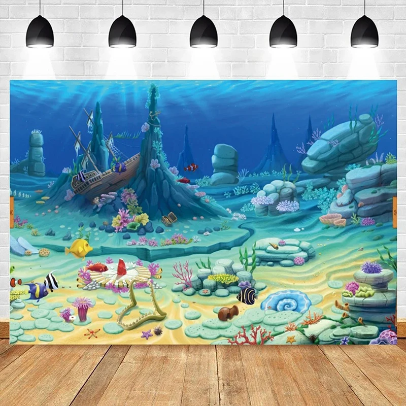 Underwater World Theme Ocean Undersea Fish Coral Wedding Birthday Party Baby Shower Photography Vinyl Background Decor Supplies