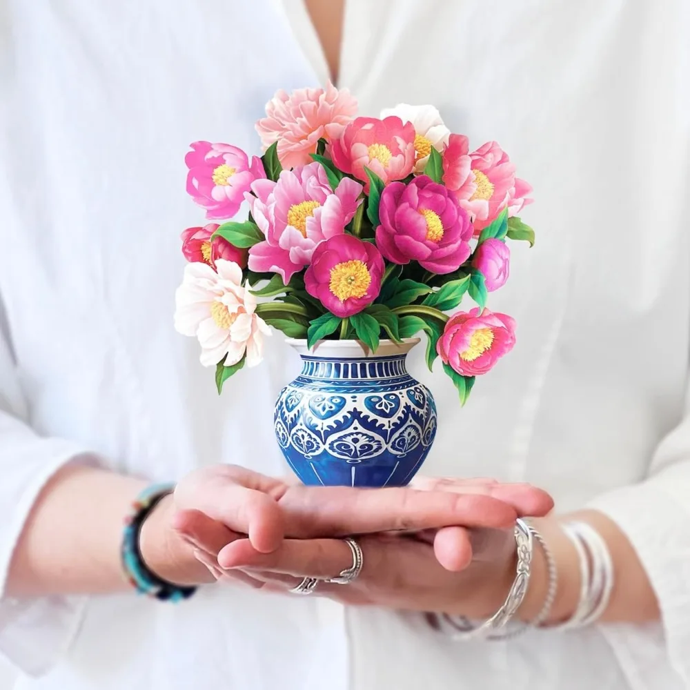 

Freshcut Paper Pop Up Cards, Mini Peony Paradise, 6 Inch Mini Sized Forever Flower Bouquet 3D Popup Greeting Cards, Birthday Car