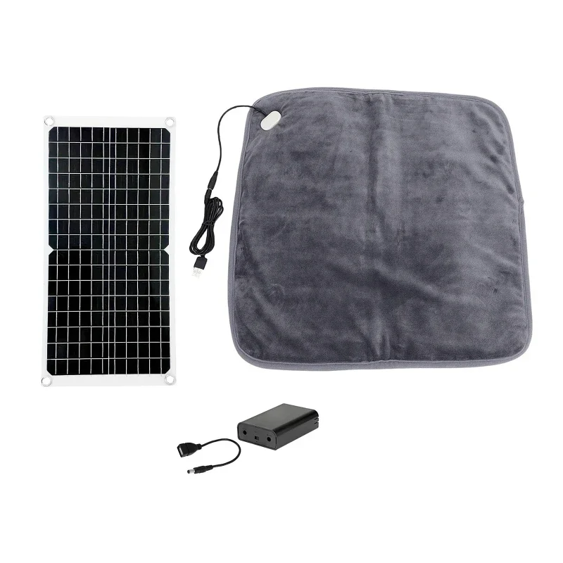 50W Solar Heating Pad with Battery Box Set USB Electric Heated Mat Solar Supply Warm Cushion for Pets Dog Cat House Outdoor Use