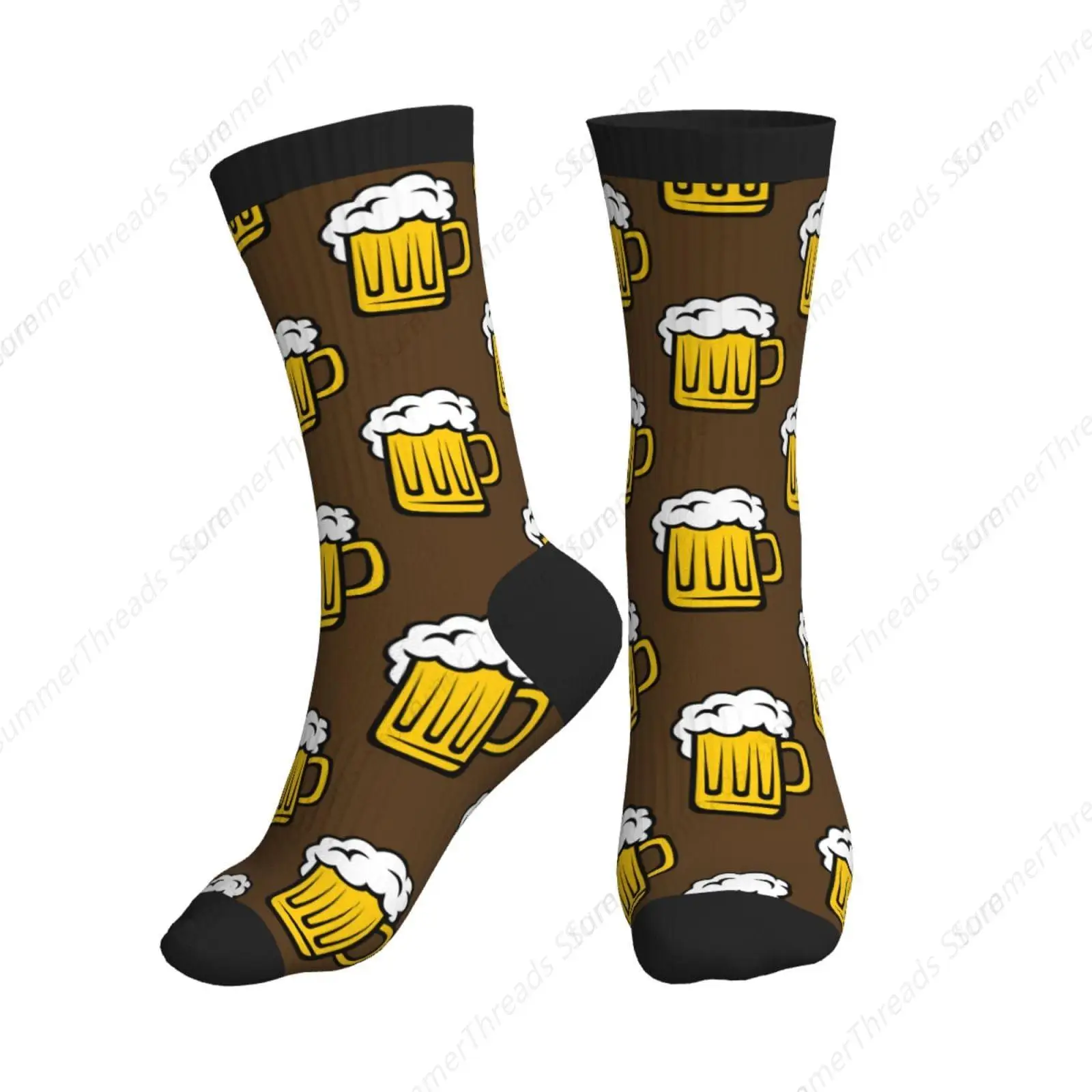 

Коричневые и желтые забавные пивные носки, подарки для питья для любителей пива, женщин и мужчин