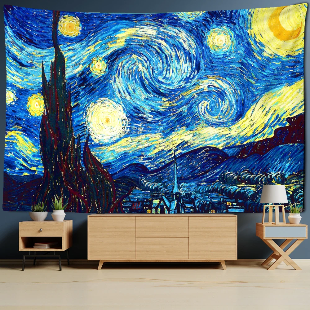 Tapestry Famous Van Gogh Print Blanket Wall Hanging Star Moon Night Decorative Blanket Fabric Bedroom 200x150cm Large