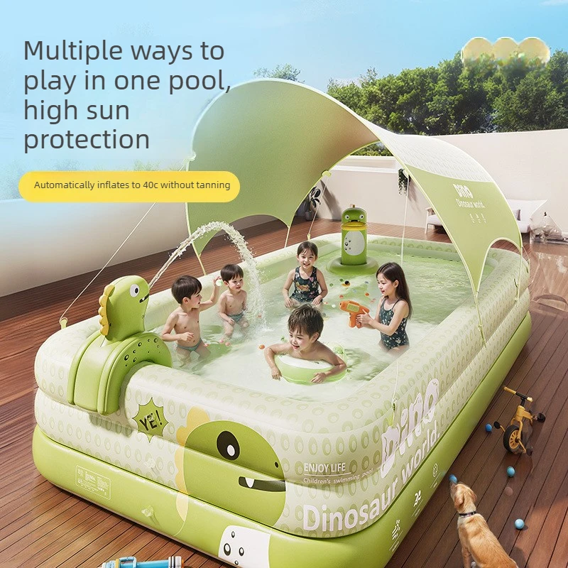 Piscina Inflable Familiar Grande de PVC de 3m con 3 Capas y Lona Plateada, para Niños, Uso en Interiores y Exteriores, Reforzada