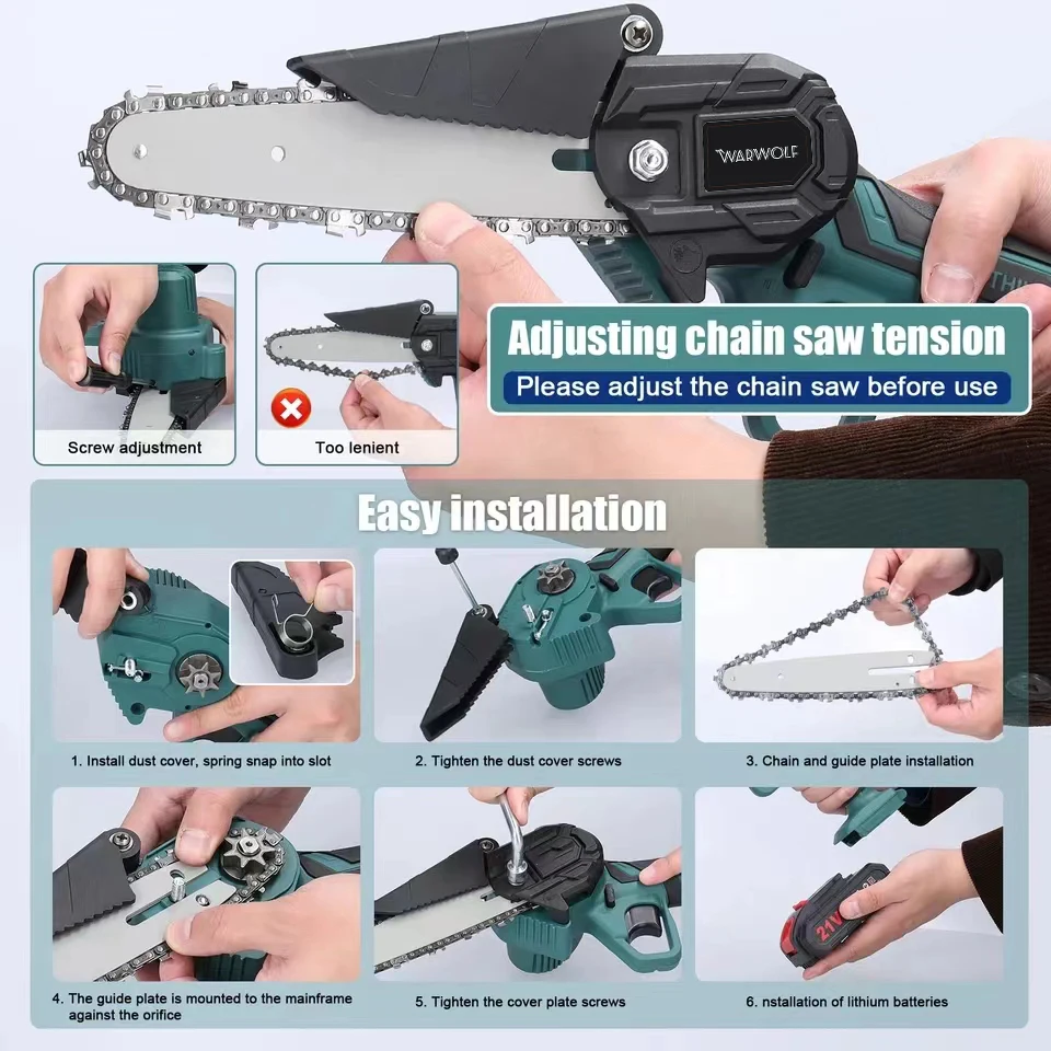 6 Inch Chain Saw Cordless Electric Saw for Makita 21V Battery Handheld Garden Logging Chainsaw Wood Cutting Power Tool