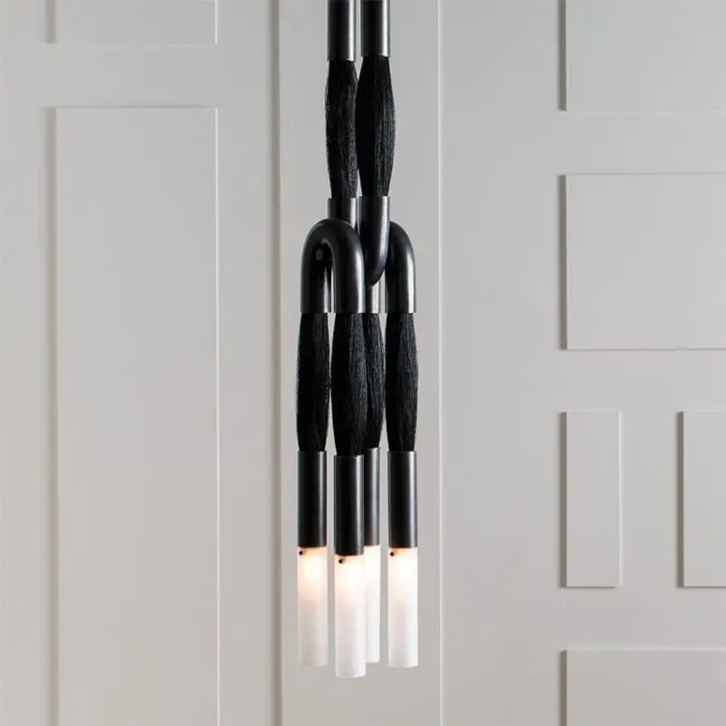 Post-Modern Minimalist Retro Horsehair Multi-color Chandeliers Art Deco Style Creative LED Dimmable Lamps For Living Room image 2