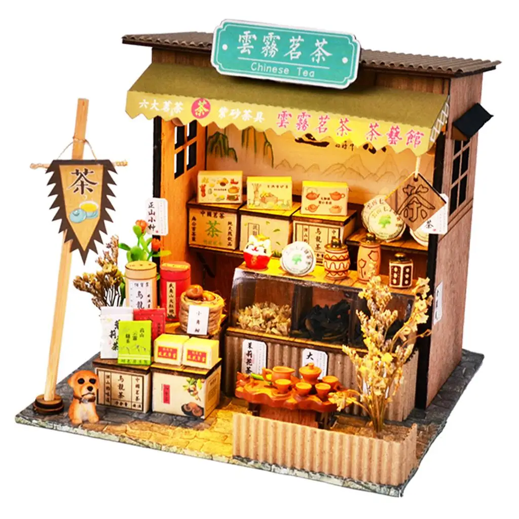 

1:2 Crafts Wooden Miniature Dolls House Chinese Teahouse Model