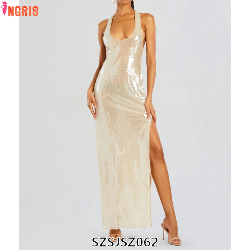 

2025 High Quality Custom Luxury Fashion Design Sequin Maxi Bodycon Evening Dress-SZSJSZ062