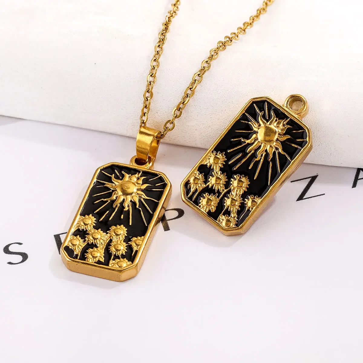 5 pezzi in acciaio inossidabile smalto nero luna placcato oro rettangolare tarocchi retrò popolare ciondolo orecchini fai da te collana creazione di gioielli