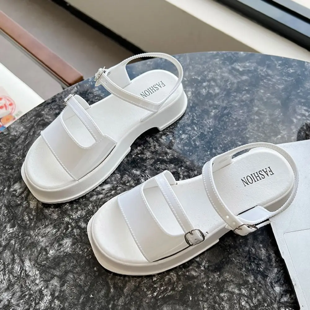 

All Match PVC Low Heel Sandals Anti Slip Ankle Buckles Platform Sandals Women Beachwear Hollow Slides Slippers Seaside