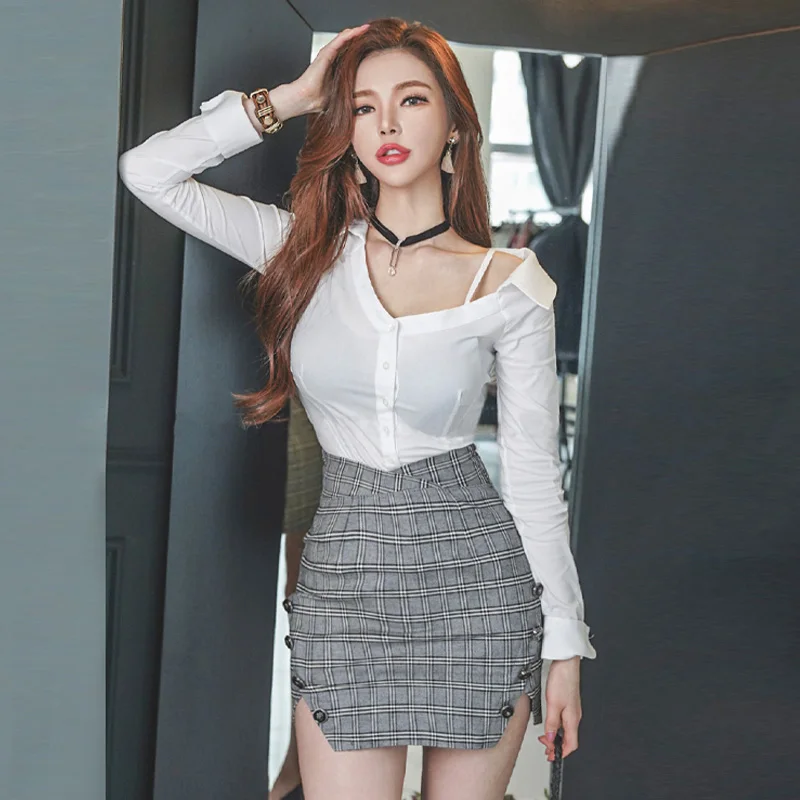 

Сексуальный полосатый топ и юбка с высокой талией, комплект из двух предметов, корейский модный женский ансамбль, летняя коллекция